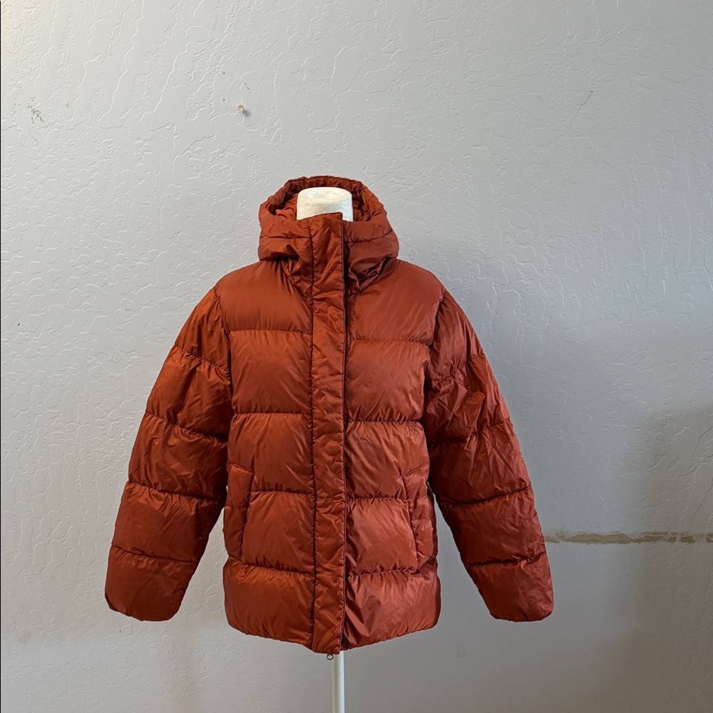 Everlane Burnt Orange Hooded Puffer Jacket